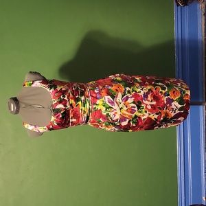 Floral Print Silk Dress, Size 4